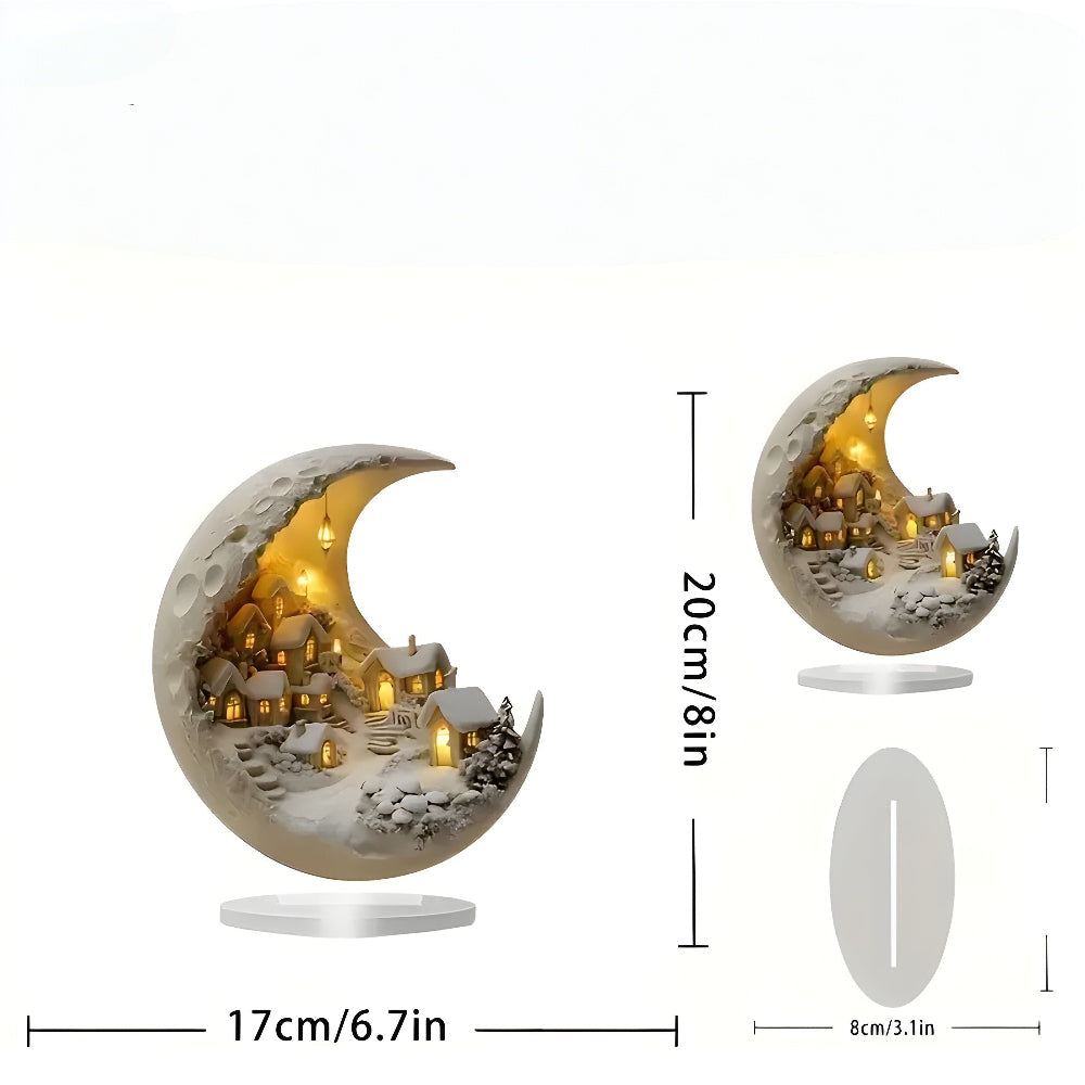 Decoración para el hogar Luz de luna Acrílico Escena de aldea Acento de mesa