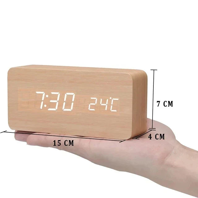 LED Smart Alarm Clock | Modern Voice-Controlled Wooden Design