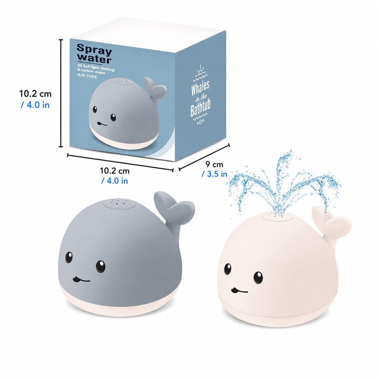 Juguete de baño con aspersor automático de agua, ballena con luz giratoria