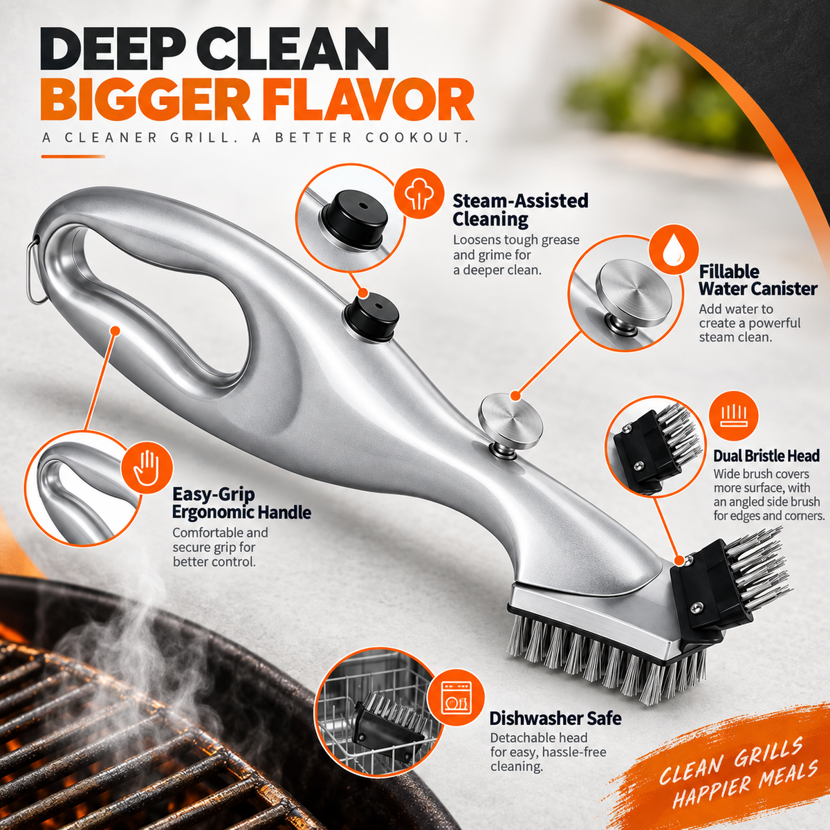 Grillreinigungsbürste, Dampfreinigungsgerät, ergonomisches Design
