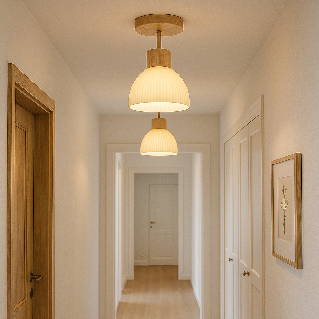 Ailse Ceiling Lamp | Natural Wood & Glass LED Fixture