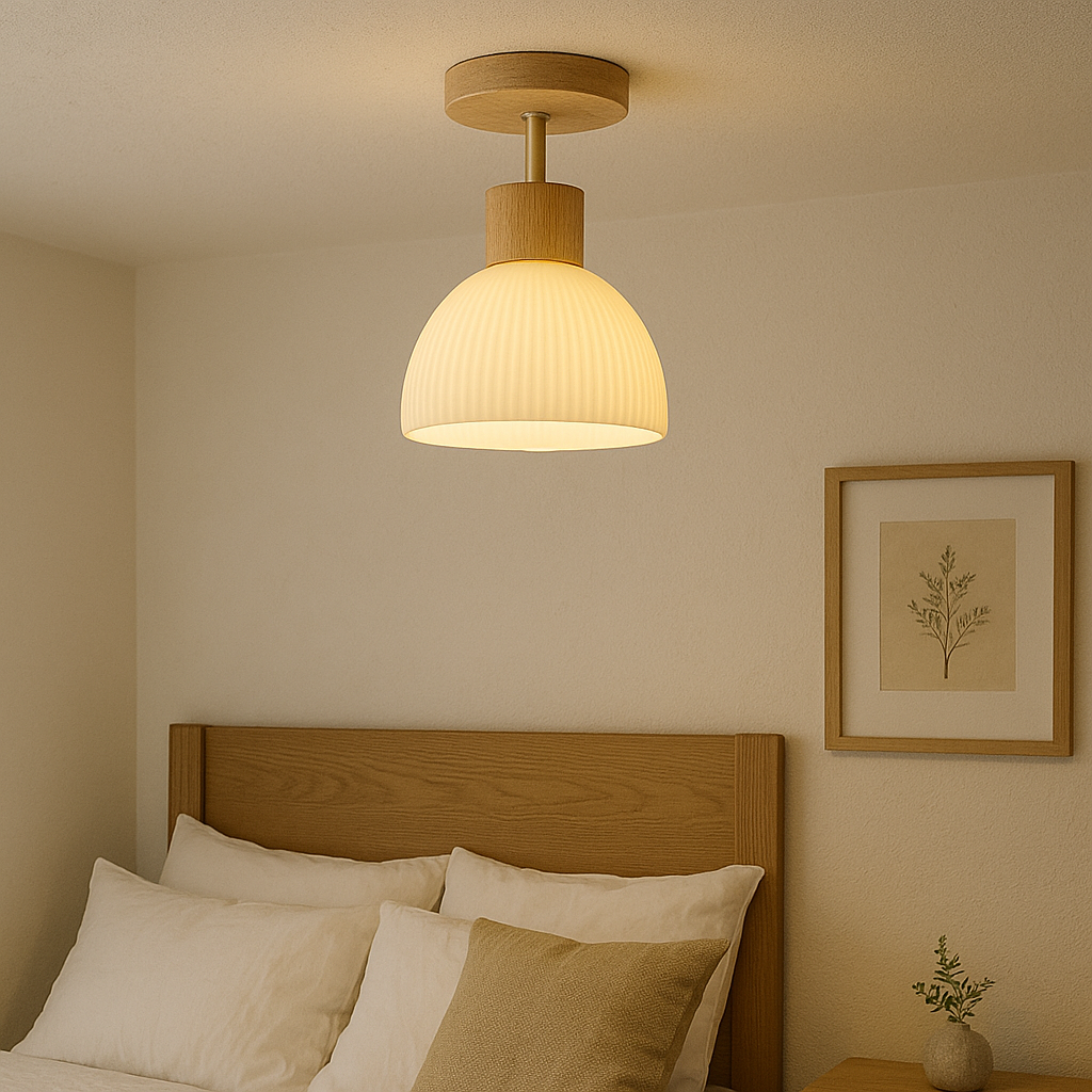 Ailse Ceiling Lamp | Natural Wood & Glass LED Fixture
