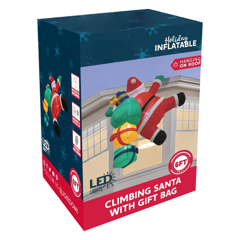 Decorațiune exterioară cu Moș Crăciun gonflabil, iluminat cu LED, pentru escaladă
