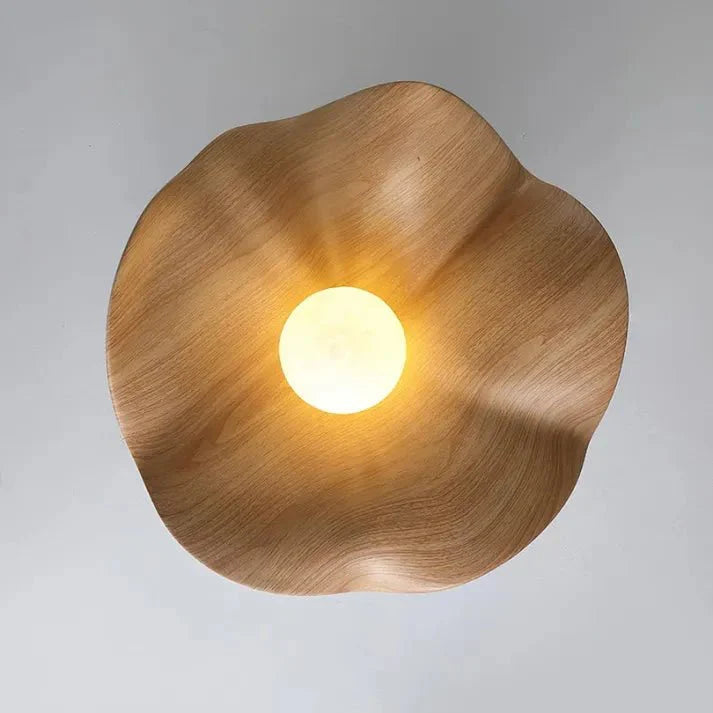 Scandinavian Wooden Lotus Ceiling Light | Resin & Iron Modern Flush Lamp