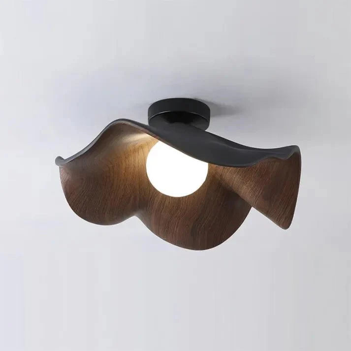 Scandinavian Wooden Lotus Ceiling Light | Resin & Iron Modern Flush Lamp