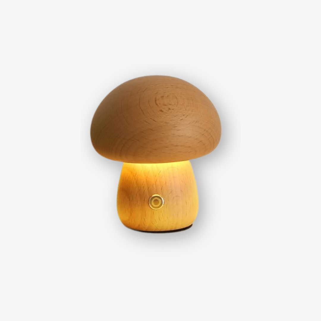 Lampada a fungo Portobello | Luce notturna ricaricabile in legno naturale
