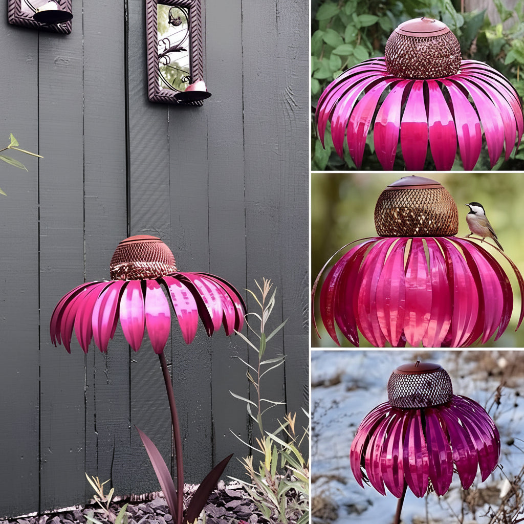 Comedero de pájaros de metal para jardín con girasol colgante para alimentar al aire libre