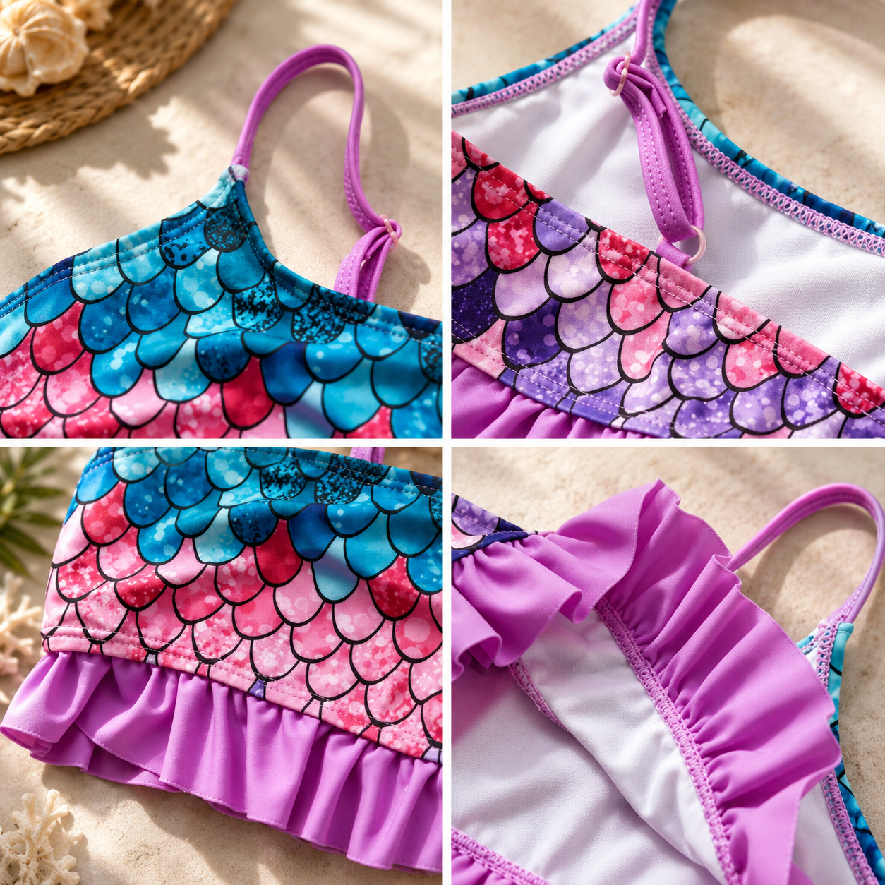 Costum de baie pentru fete, bikini pentru copii, costum de baie în două piese cu volănașe