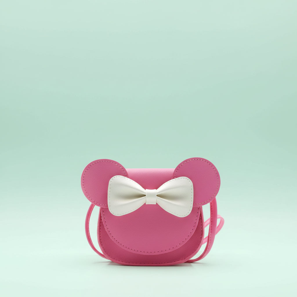 Bolso bandolera para niñas con ratón lindo y lazo, bolso pequeño de mano de cuero sintético