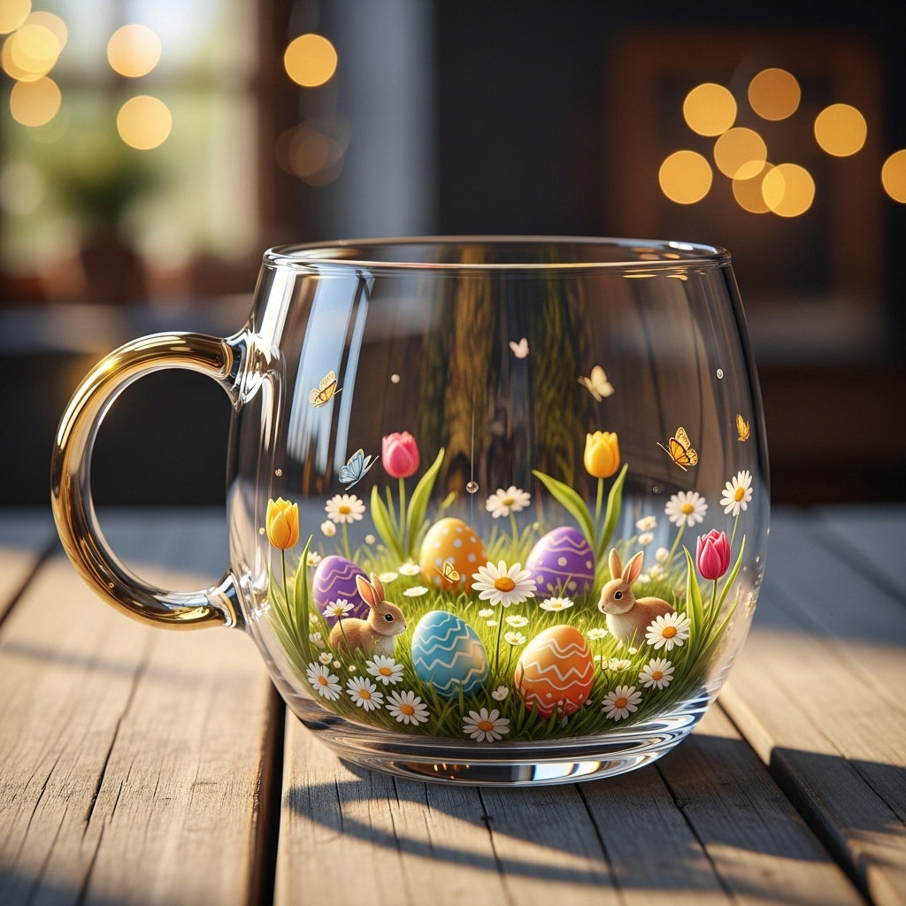 Weihnachtlicher Glasbecher mit Wintermotiven Festlicher Becher für heiße Getränke