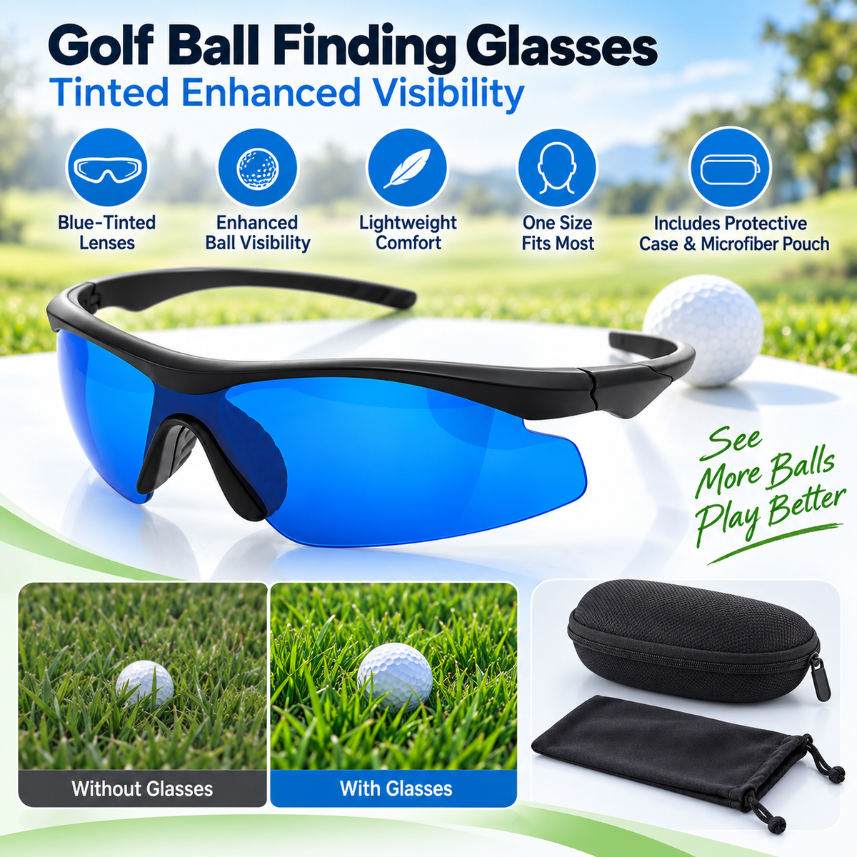 Getönte Golfball-Suchbrille mit verbesserter Sichtbarkeit