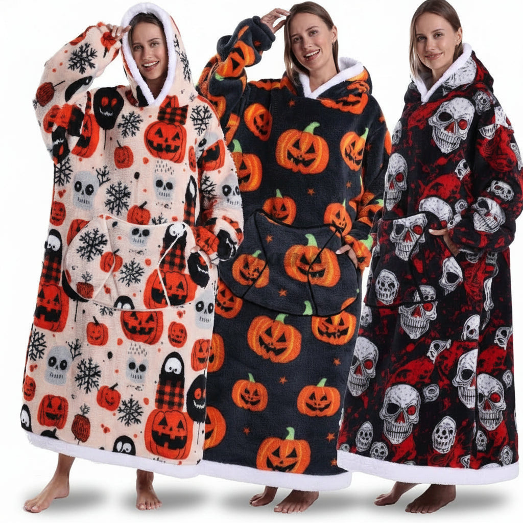 Blanket Hoodie Sherpa Halloween Print Oversized Wearable Throw