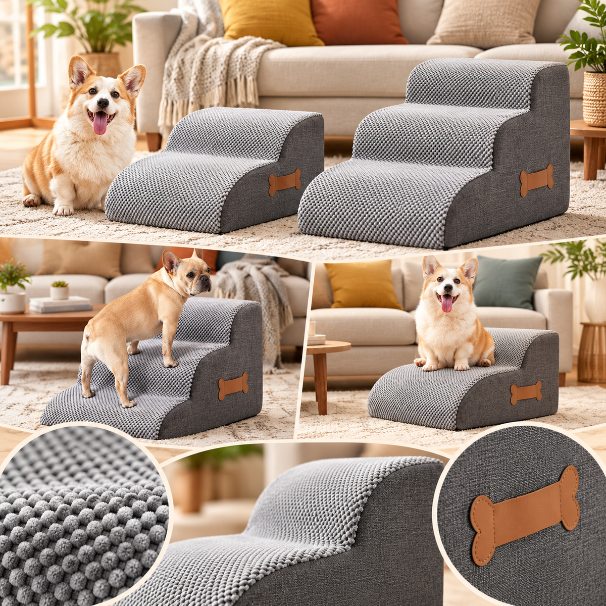 Gelenkschonende Hundetreppe aus weichem Schaumstoff für Haustiere