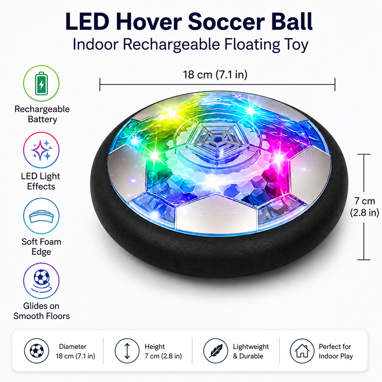 Schwebender Indoor-Fußball mit LED und wiederaufladbarem Akku