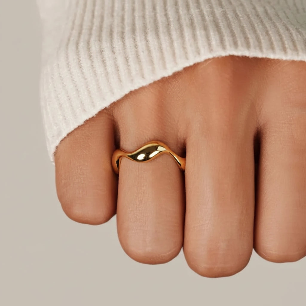 Ring Minimalistisch Gold Verstellbar Ozean Inspiriert Sterlingsilber