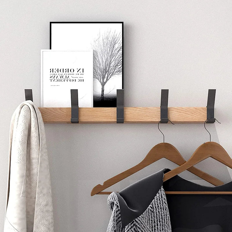 Nordic Wall-Mounted Coat Rack | Adjustable Dual Hooks in Black & Wood Finish