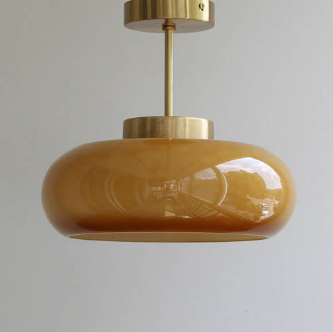 Vintage Brass Yellow Glass Ceiling Light | Semi-Flush Mount