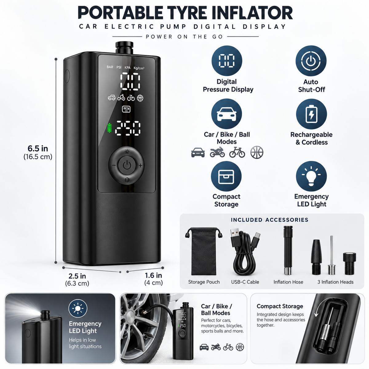 Tragbarer Reifenfüller, elektrische Autopumpe mit Digitalanzeige