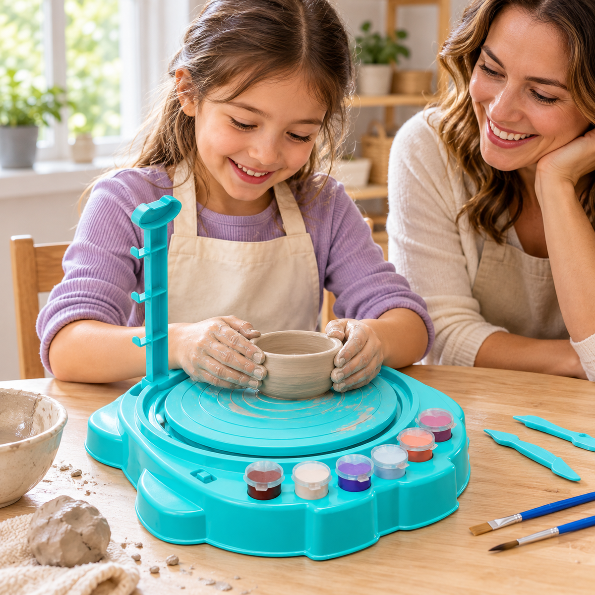 Töpfer-Set für Kinder mit elektrischer Töpferscheibe - kreativer Spaß