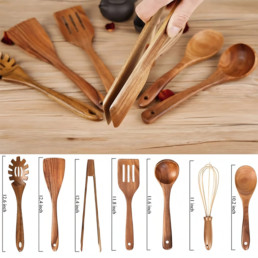 Conjunto de Utensílios de Cozinha em Madeira, Resistentes ao Calor, Não Risca