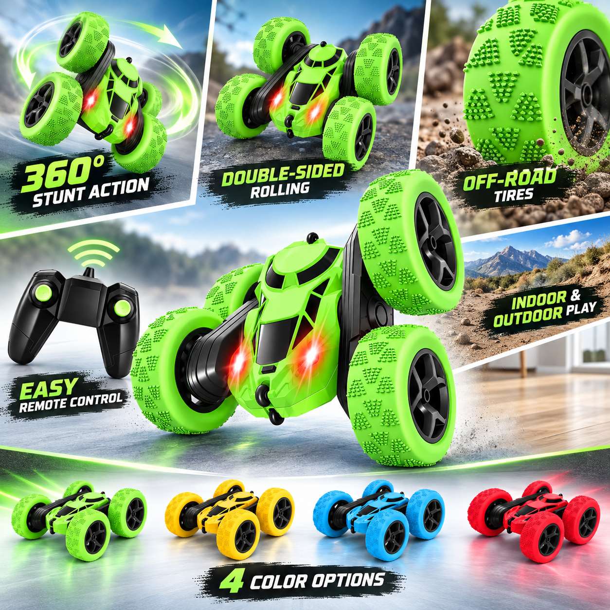 RC-Stuntwagen mit ferngesteuertem Überschlag und Offroad-Reifen