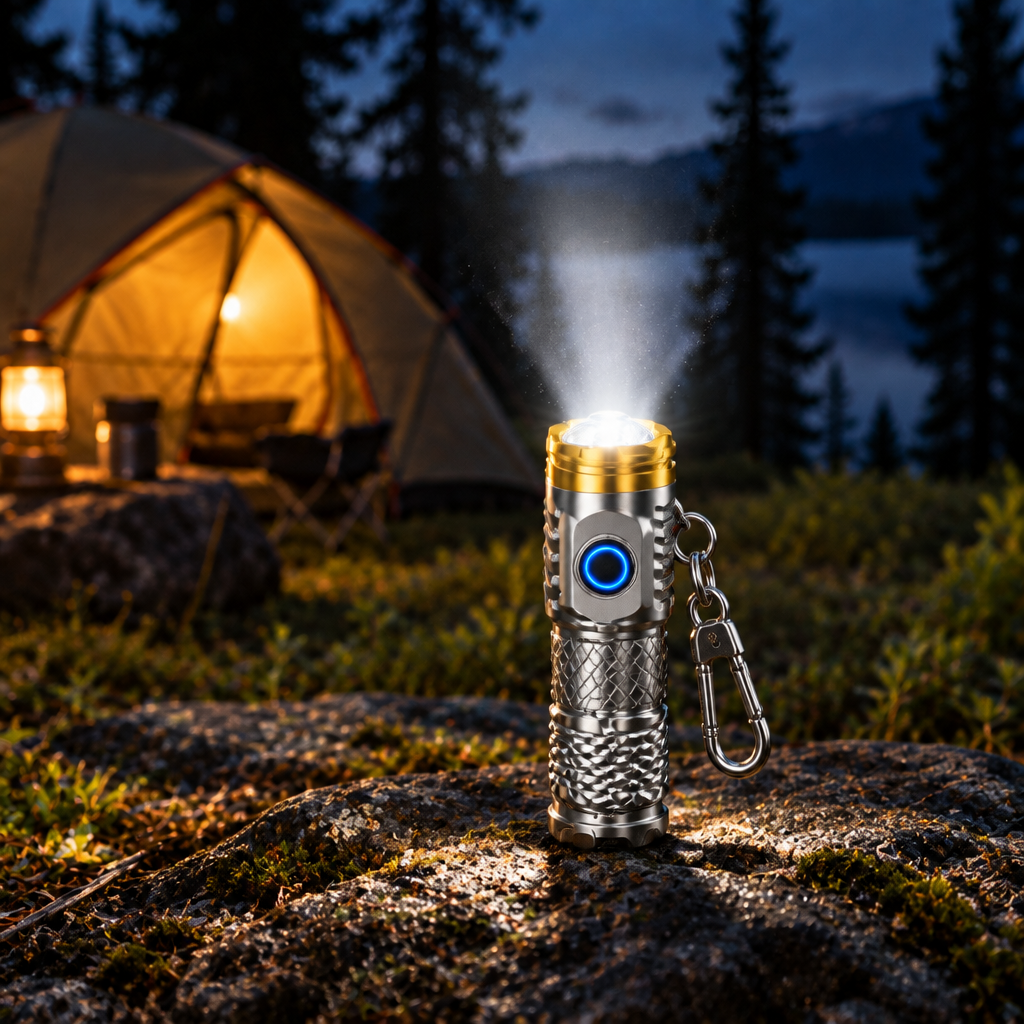Wiederaufladbare Mini-Taschenlampe mit Camping-Schlüsselanhänger-Clip