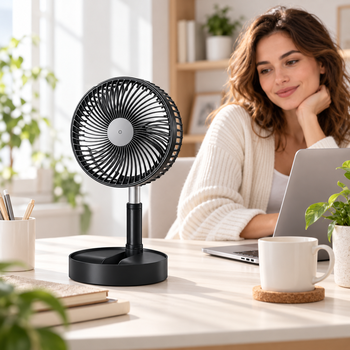 Einziehbarer Ventilator, batteriebetrieben, USB-aufladbares Design