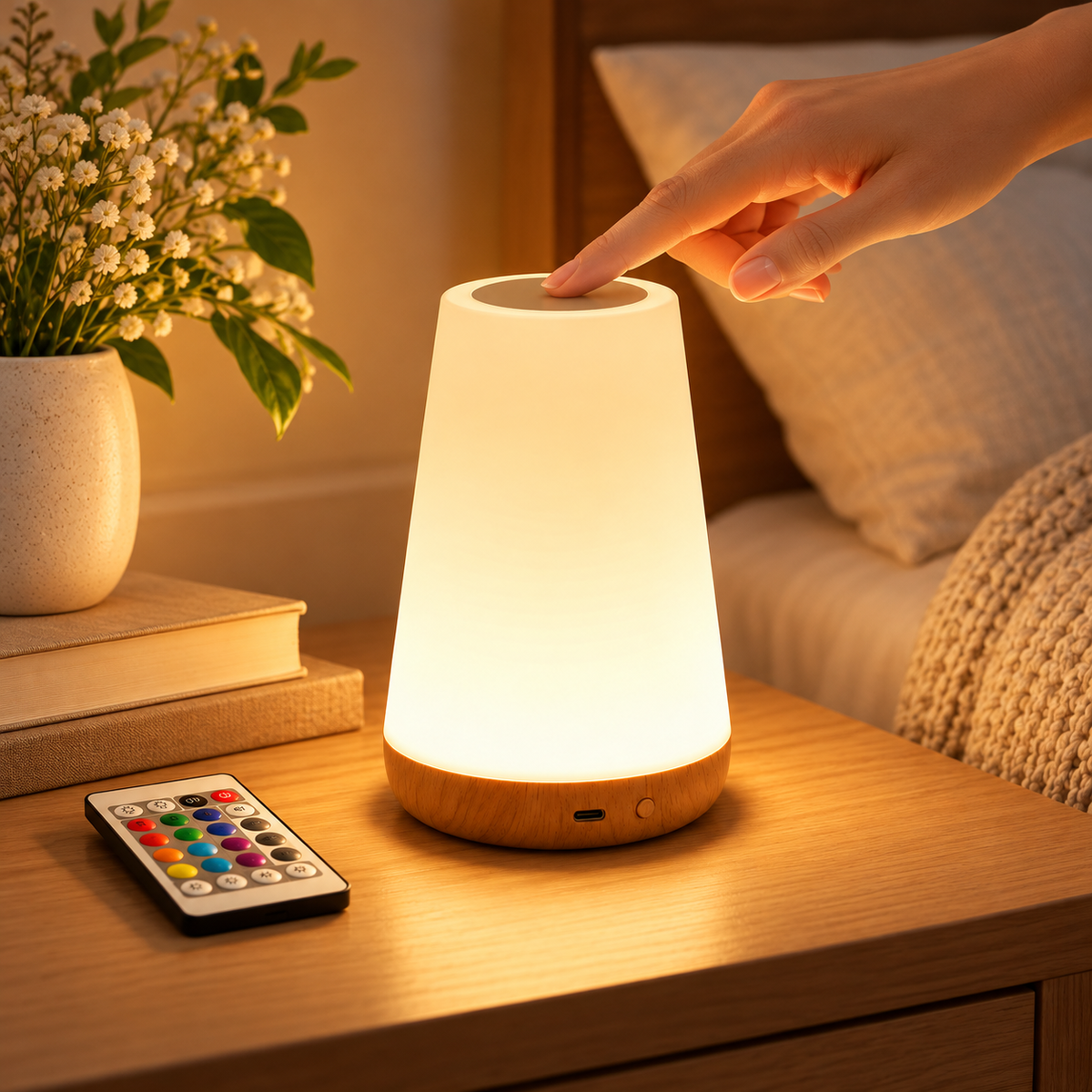 Wiederaufladbare RGB-LED-Tischleuchte mit kabelloser Touch-Steuerung