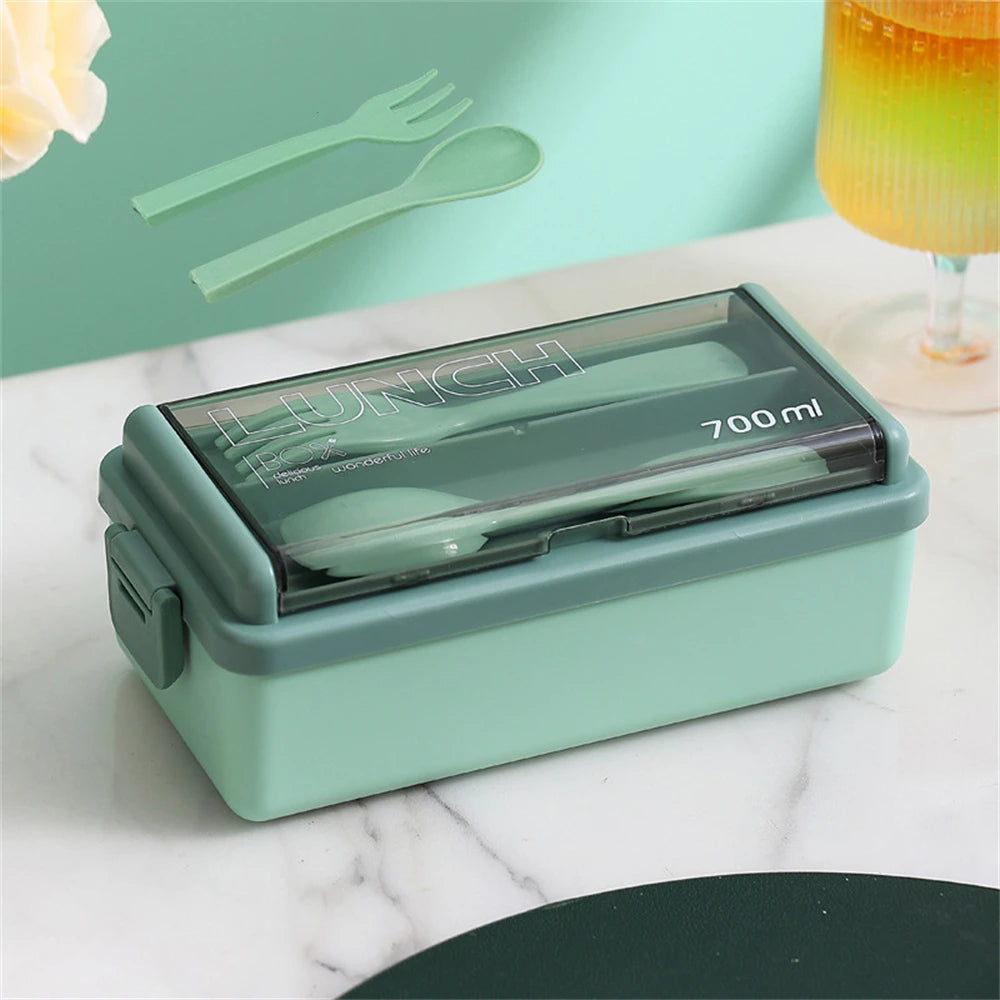 1400ml Double Layer Bento Box | Portable Lunch Box with Fork & Spoon β Microwave Safe Food Storage for Kids & Adults