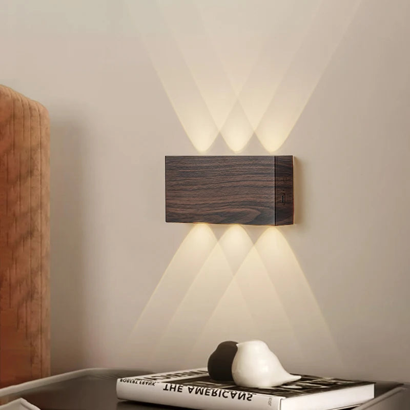LumiBlock Rechargeable Wall Lamp | Minimalist Wood-Grain Design