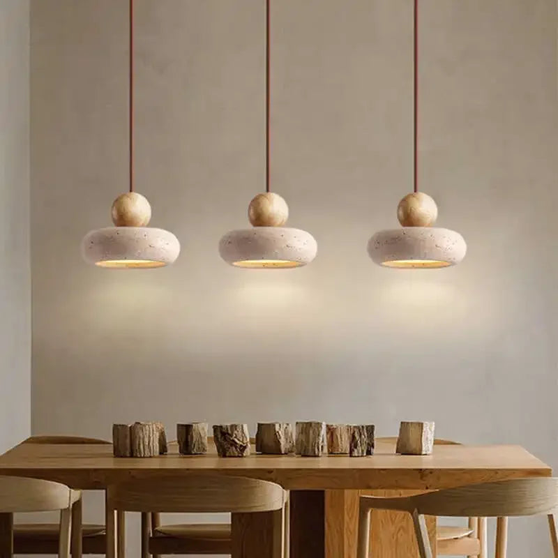 Natural Stone & Wood Pendant Light | Vintage Minimalist Pendant