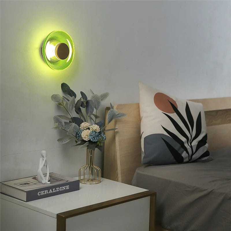 Modern Coloured Glass Wall Lamp | Textured LED Disc Light