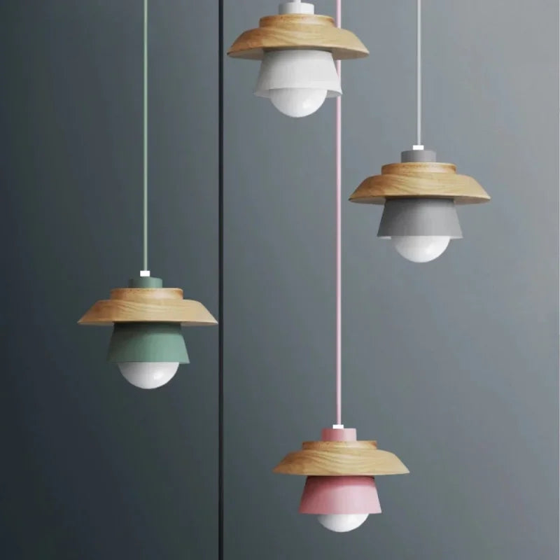 Nordic Wood Pendant Light | Colourful Macaron Design