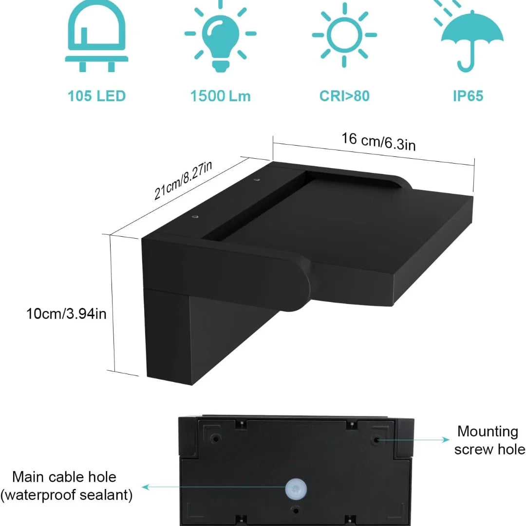 24W LED Outdoor Wall Light | IP65 Waterproof Motion Sensor Lamp