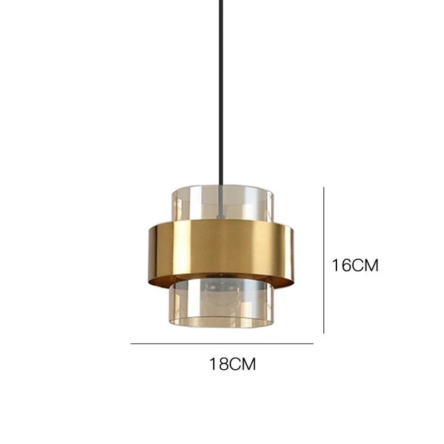 Nordic Glass Pendant Light | Modern Brass Cylinder Design