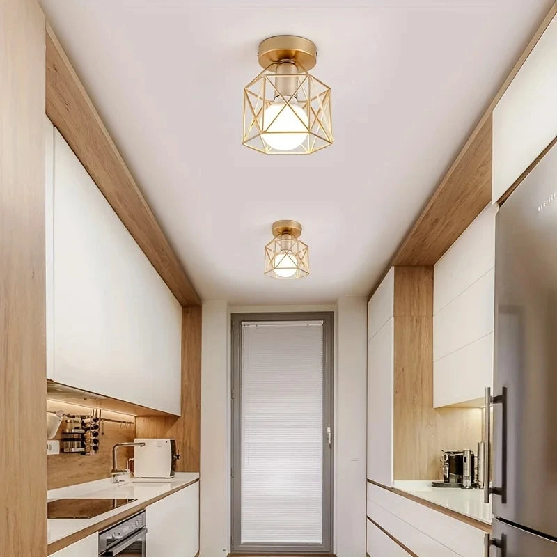 Modern Gold Ceiling Light | Geometric Metal Cage Design