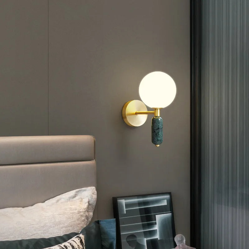 Marble & Glass Wall Lamp | Gold Finish Modern Sconce