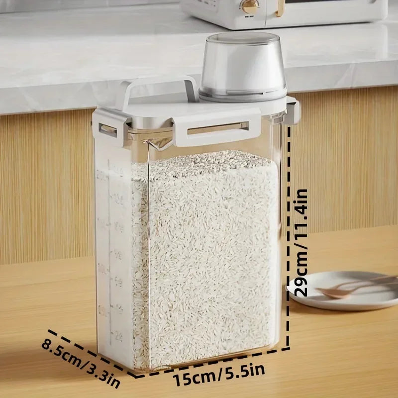 Airtight Grain Storage Container | 2.5L Rice, Cereal & Flour Dispenser with Measuring Cup