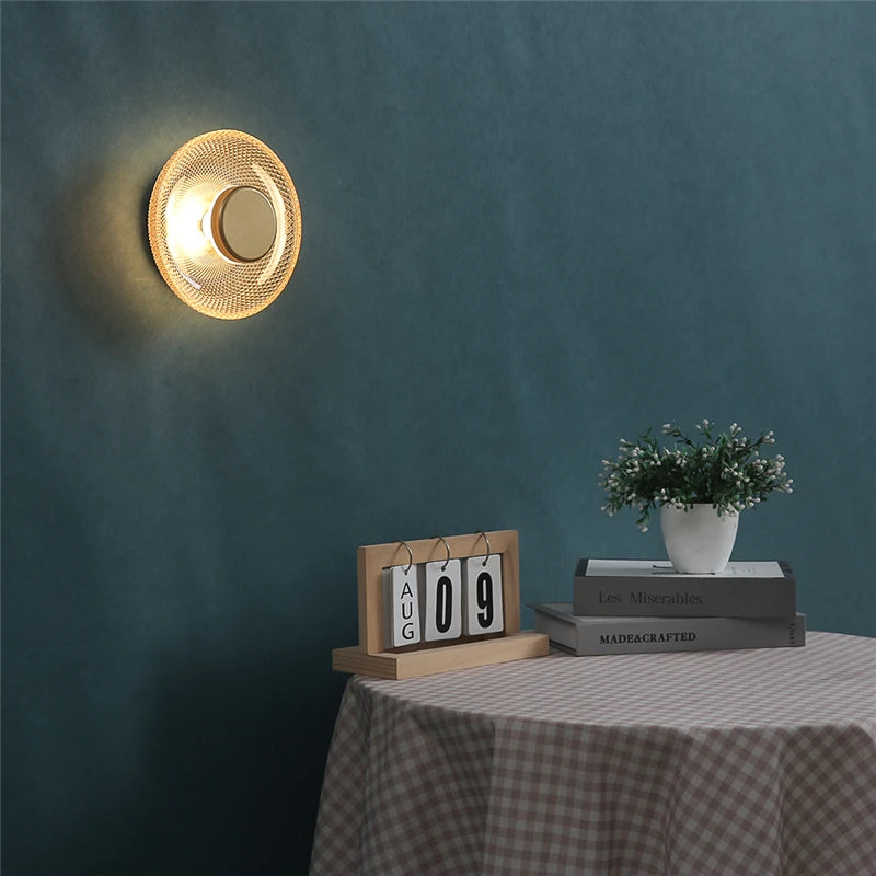 Modern Coloured Glass Wall Lamp | Textured LED Disc Light
