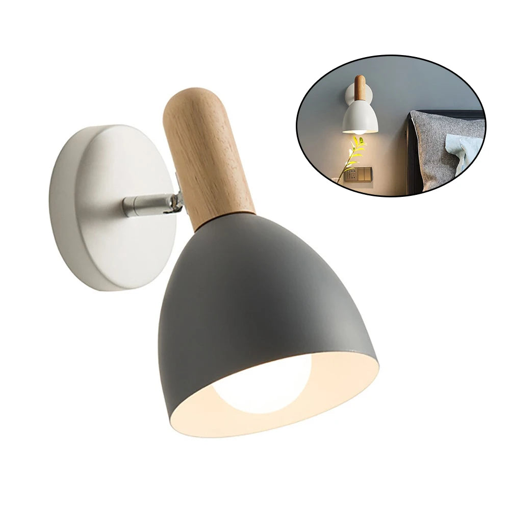 Nordic Wooden Wall Lamp | Adjustable Bedside Light