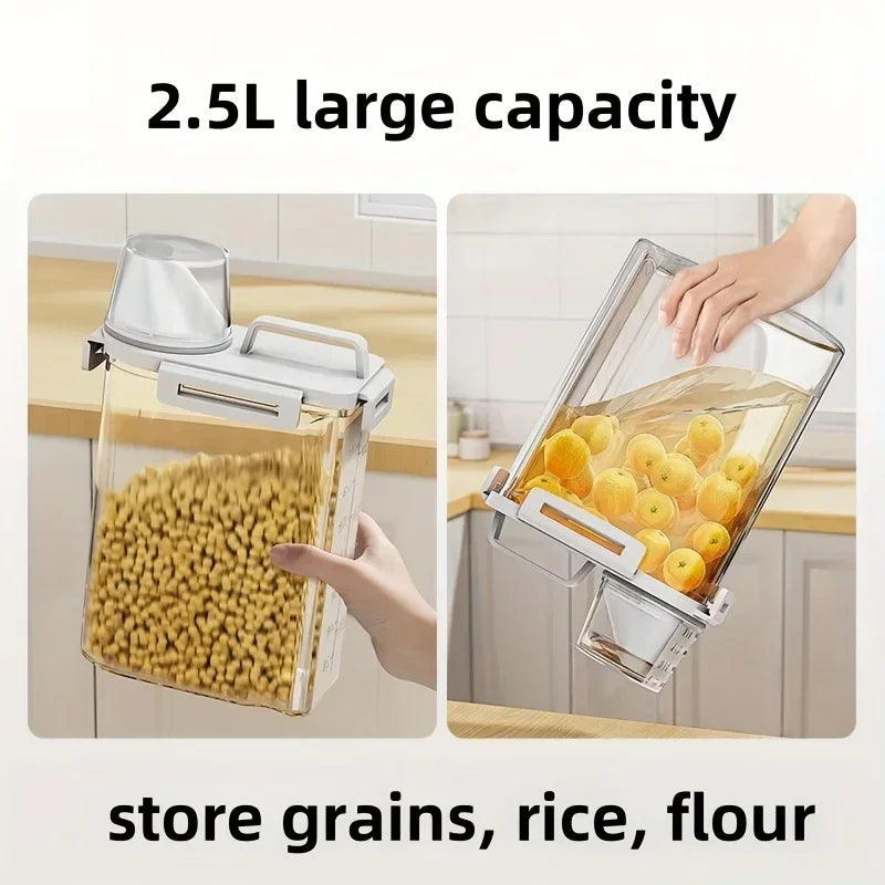 Airtight Grain Storage Container | 2.5L Rice, Cereal & Flour Dispenser with Measuring Cup