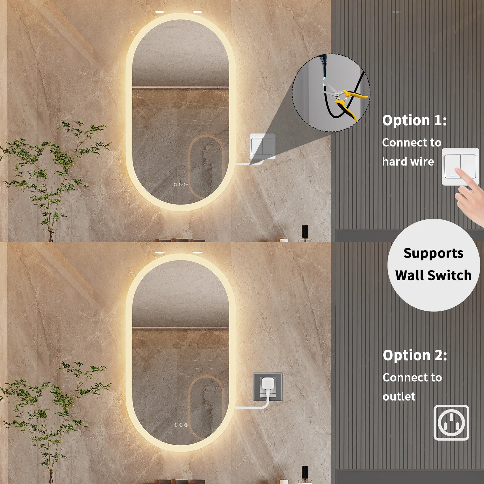 LumoOval | Oval LED Bathroom Mirror | Anti-Fog & Dimmable Backlit Design