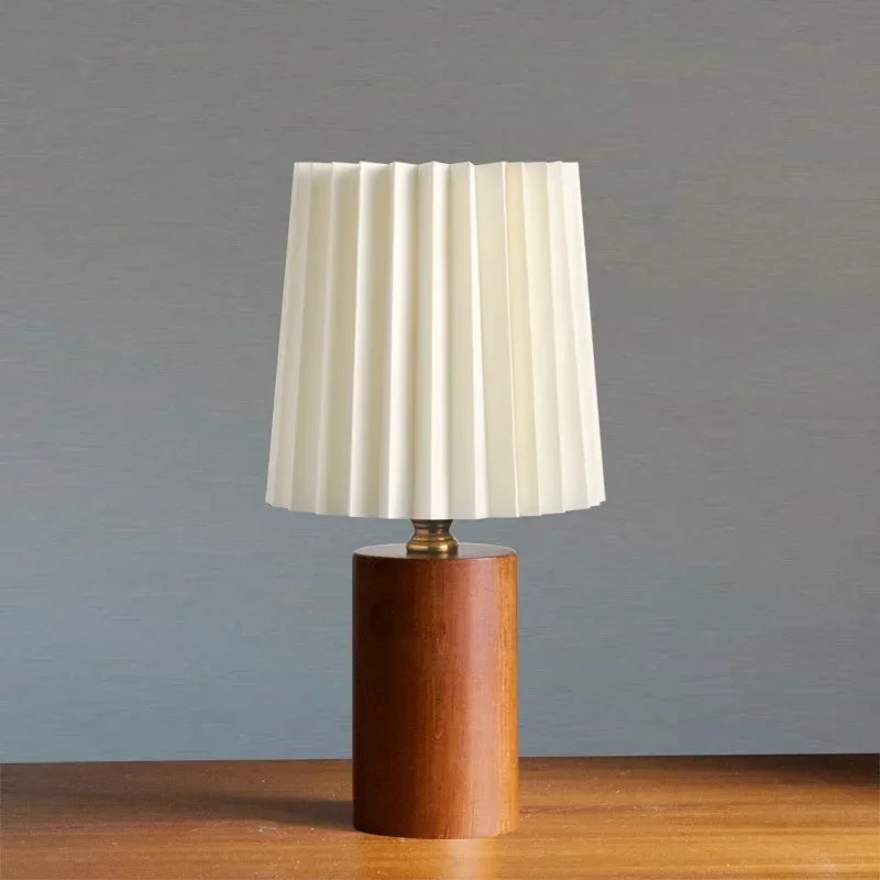 Medieval Pleated Table Lamp | Nordic Wood Base Design