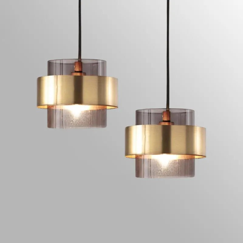 Nordic Glass Pendant Light | Modern Brass Cylinder Design