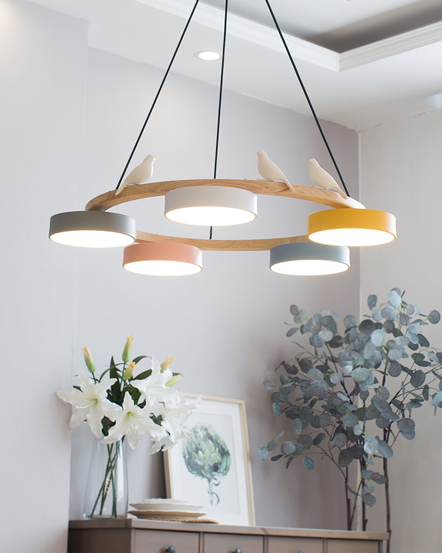 Sienna Bird Round Chandelier | Modern Nature-Inspired LED Ceiling Light