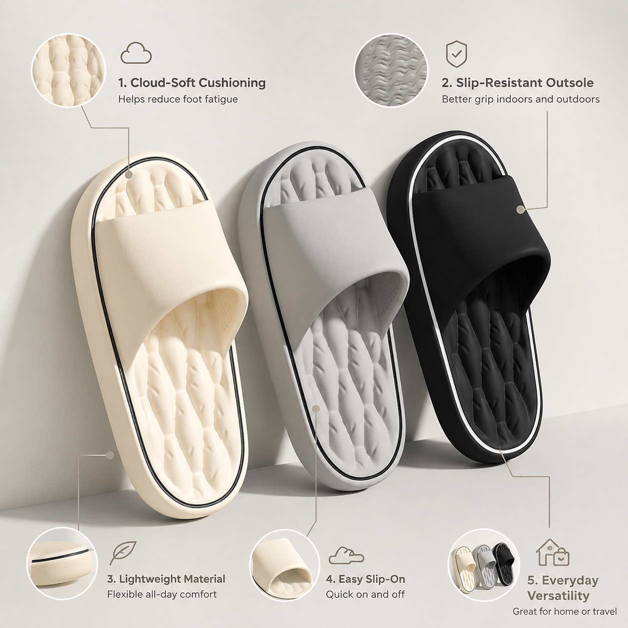 Pantuflas Almohada Sandalias Blandas de Verano para Calzar Fácilmente