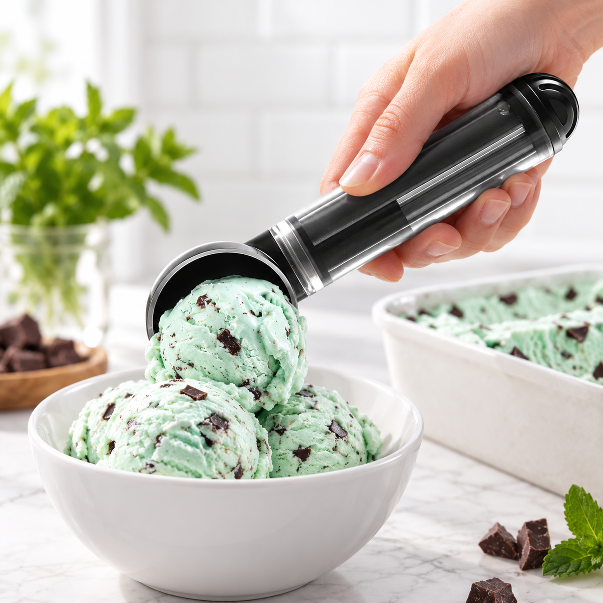 Cuchara térmica para helado con revestimiento antiadherente y mango ergonómico
