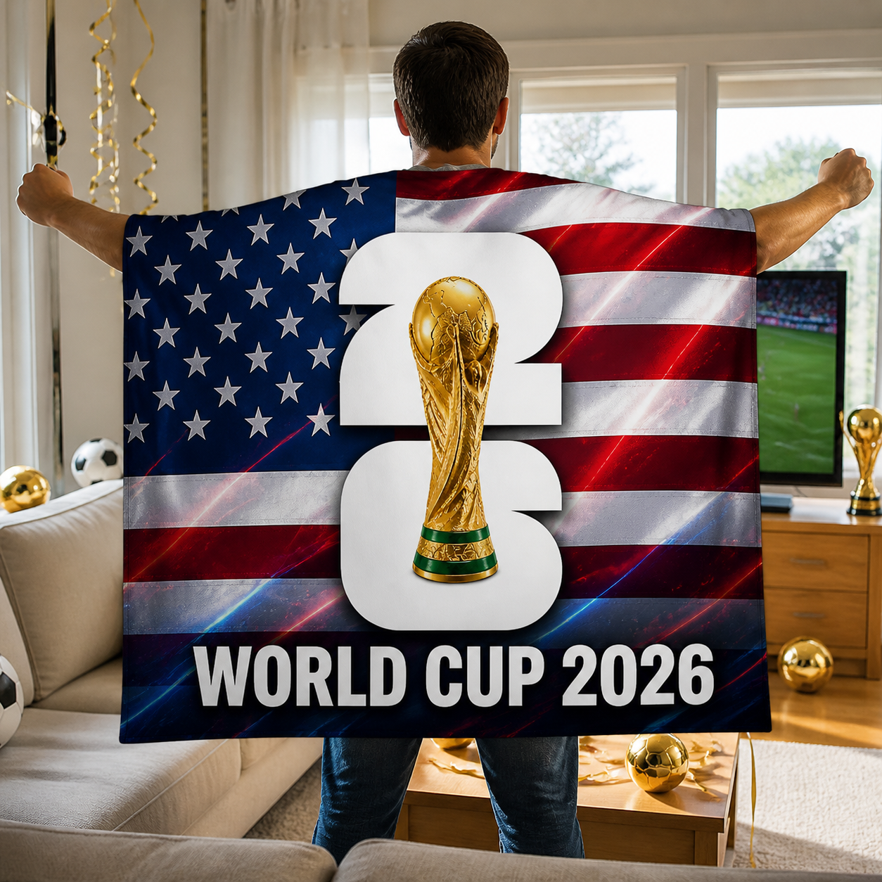 Mantello da tifoso con bandiera USA per Coppa del Mondo, striscione sportivo multifunzione