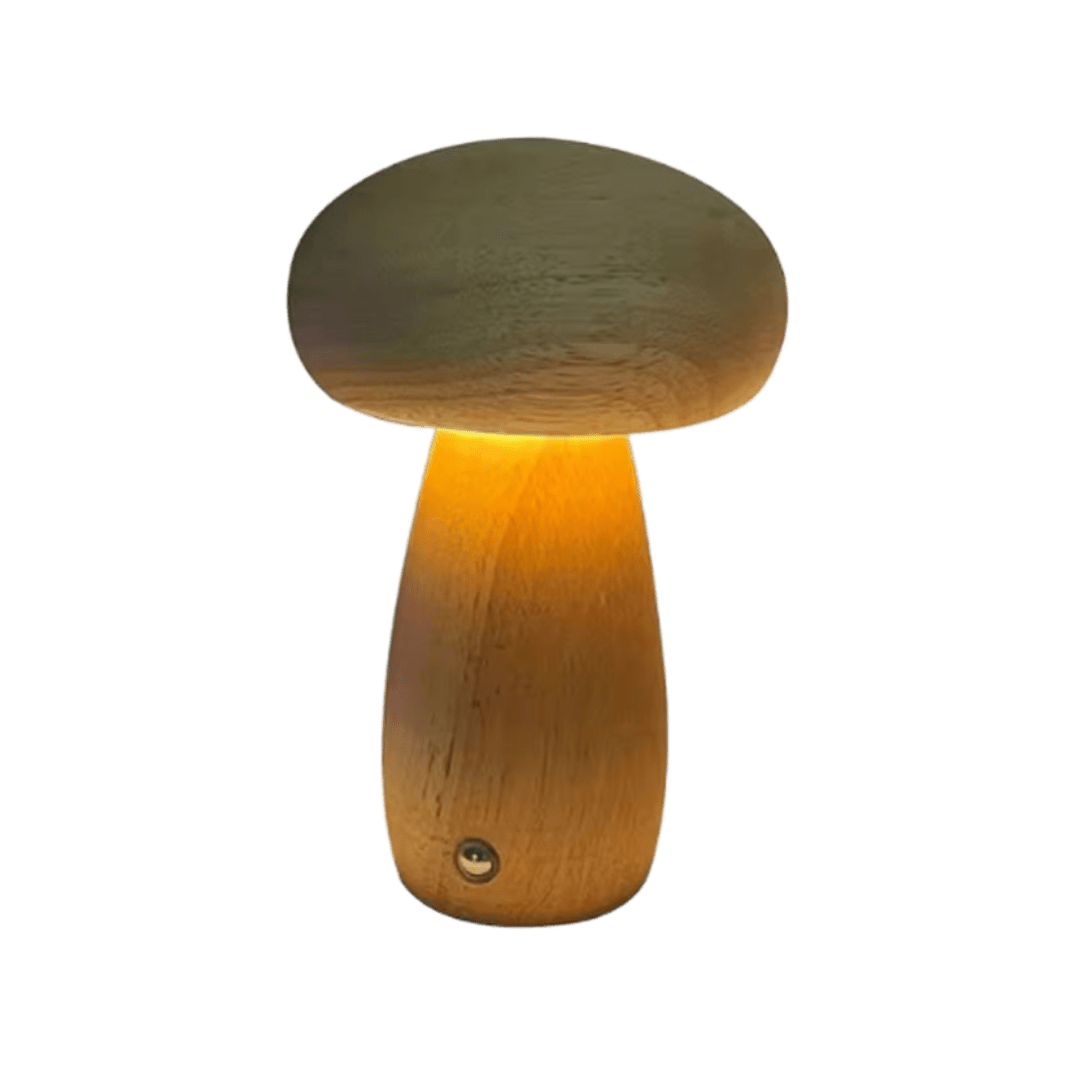Portobello Mushroom Lamp | Natural Wood Rechargeable Night Light