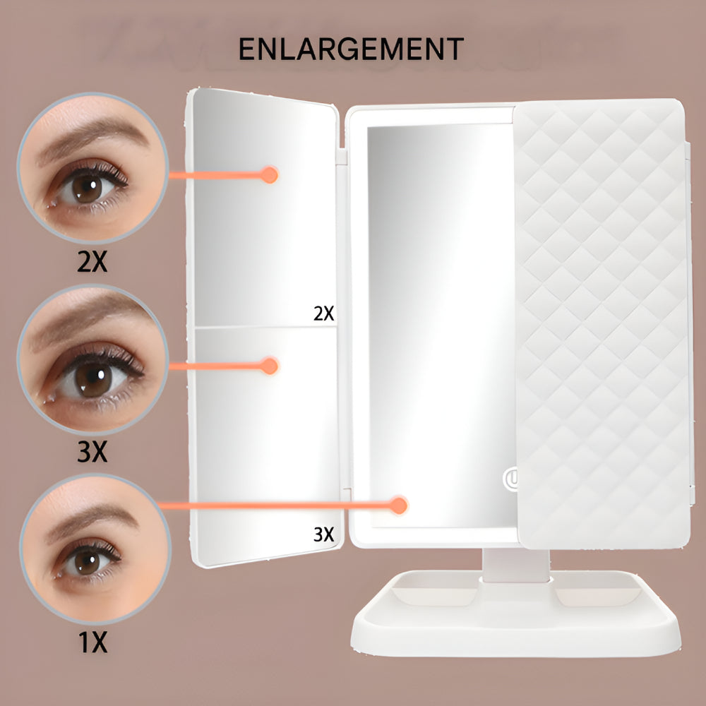 Espejo de tocador con luz LED ajustable y soporte plegable para maquillaje